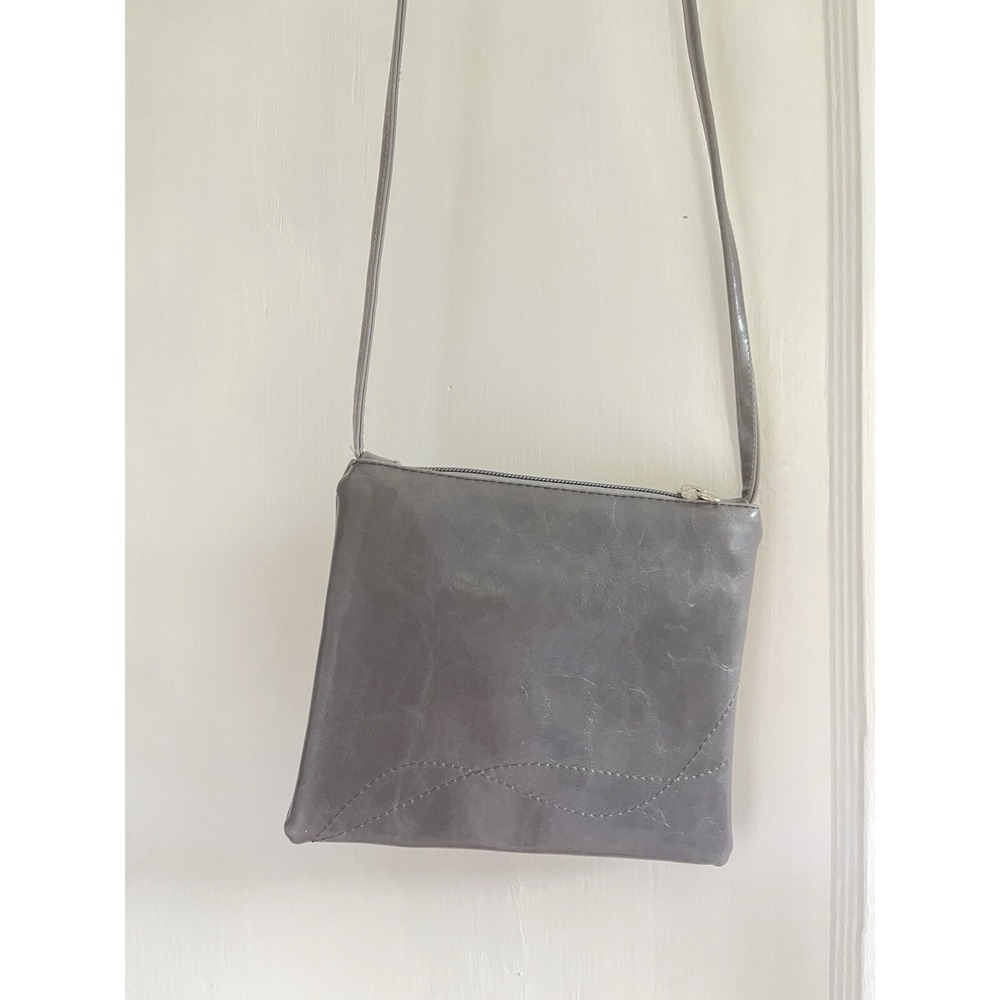 Crystalyn Kae Gray Vegan Leather Crossbody‎ Bag Floral Lining Minimalist Luxe - Picture 5 of 12